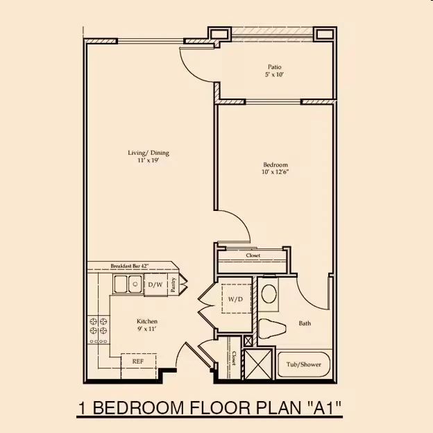 1BR - 1BA 240 floor plan